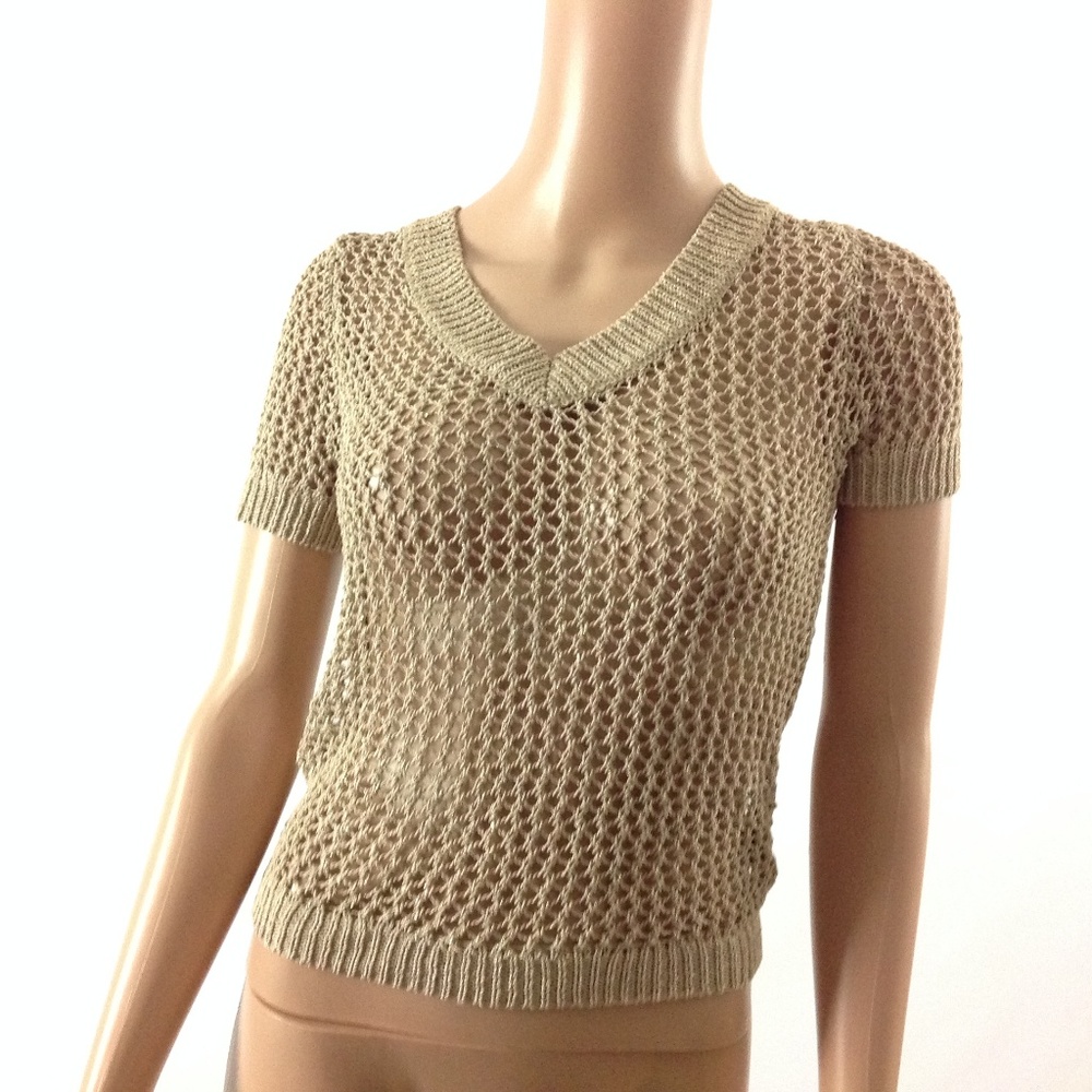 New Bebe Women Knit Top Tan V-Neck Size M Knitted